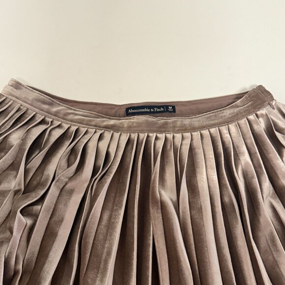 Abercrombie & Fitch Velvet Pleated Midi Skirt Size Medium Taupe Brown Elegant - Picture 4 of 9